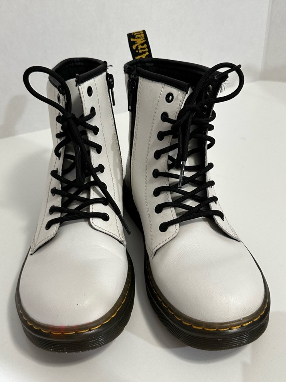 Dr. Martens Zavala J White Leather Lace-Up Boots - US Women’s 6 / Kids 5